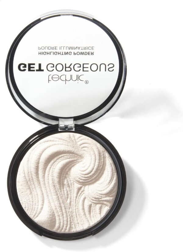 Technic Get Gorgeous Highlighting Powder compact open, showcasing the shimmering powder formula