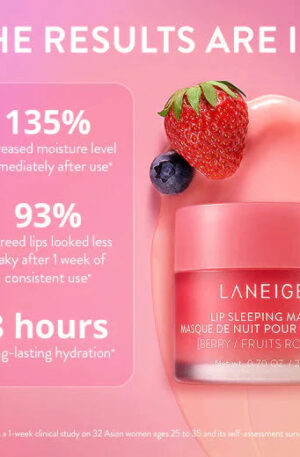 Laneige Lip Sleeping Mask in Berry flavor, an overnight lip treatment that hydrates, smooths, and protects lips with antioxidants for a luxurious, pampering experience