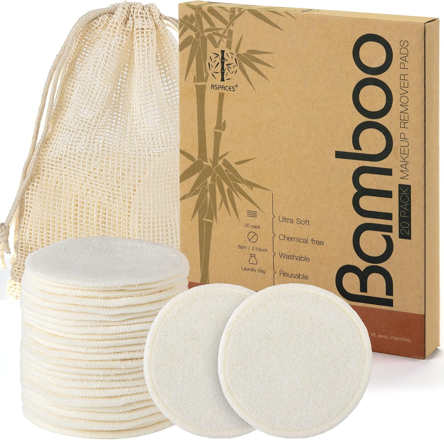 ASPACES Reusable Bamboo Cotton Makeup Remover Pads
