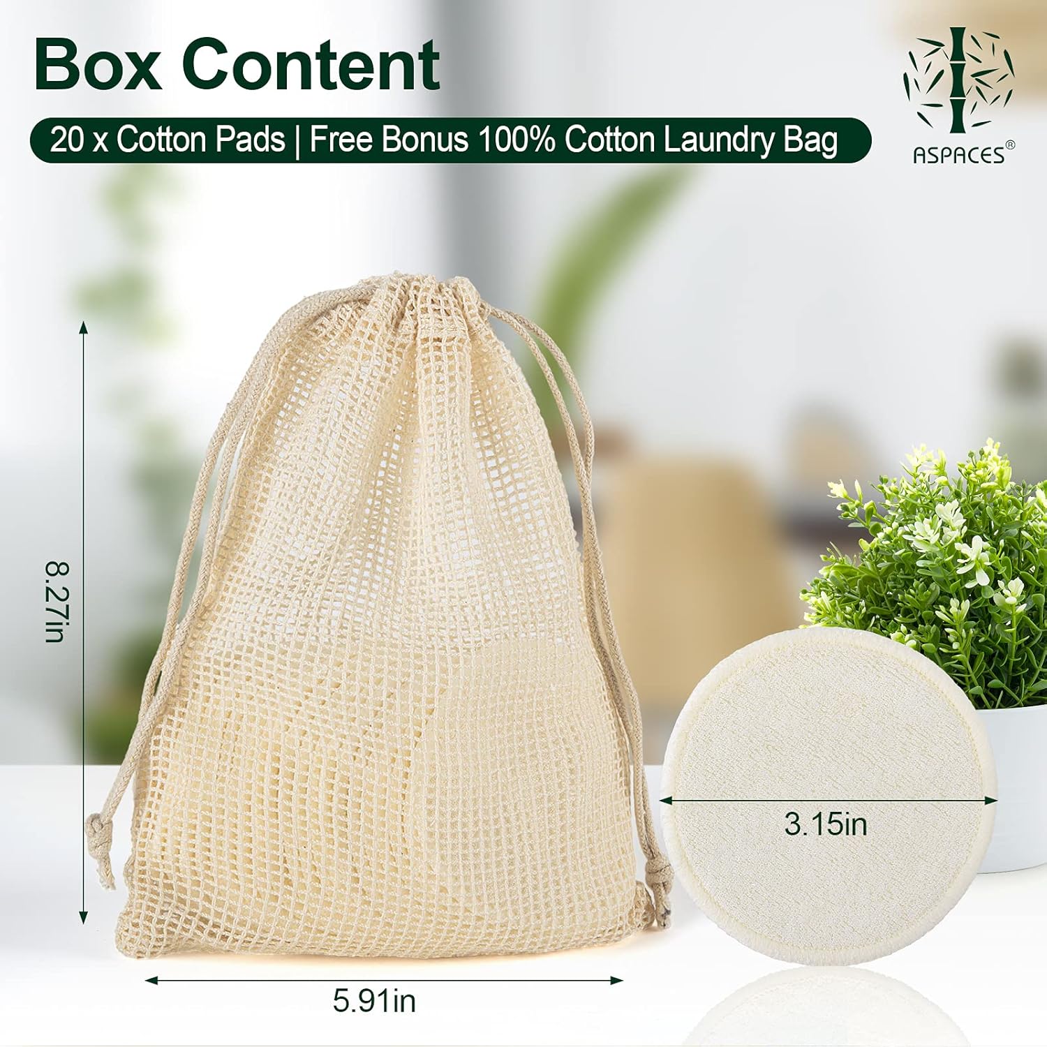 ASPACES Reusable Bamboo Cotton Makeup Remover Pads - Image 2