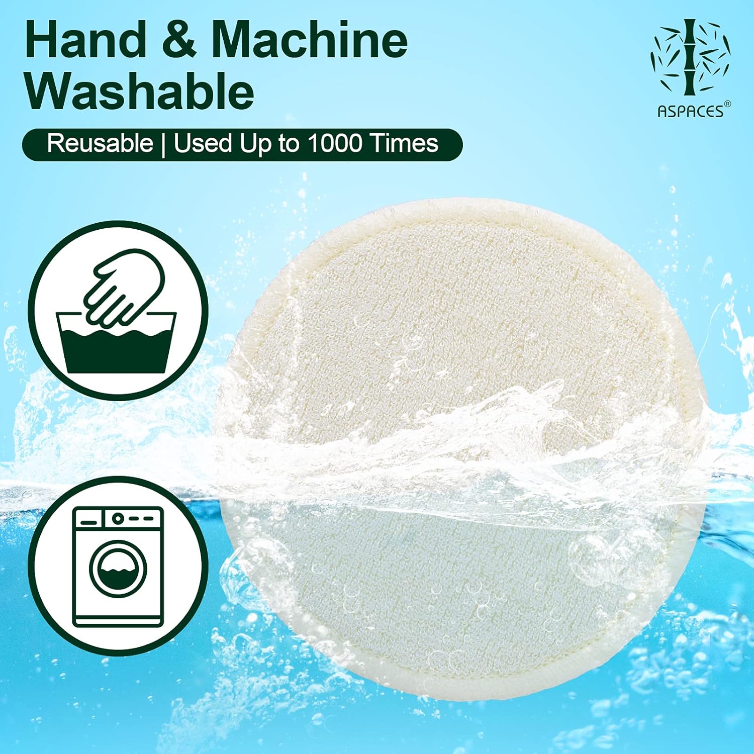 ASPACES Reusable Bamboo Cotton Makeup Remover Pads - Image 3