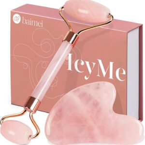 BAIMEI Rose Quartz Roller and Gua Sha Set